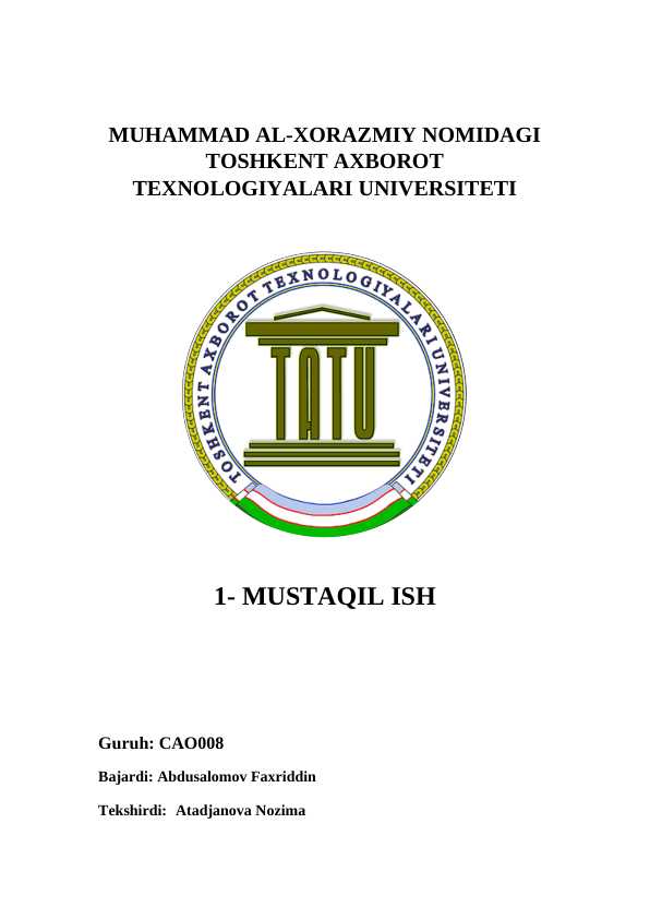 Kompyuter tashkil etish 1-Mustaqil ish "Kompyuterlar oilasi (ARM arxitekturasi)"