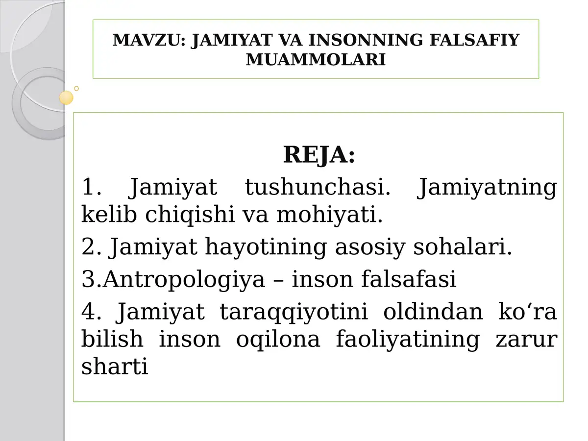 Jamiyat va insonning falsafiy muammolari