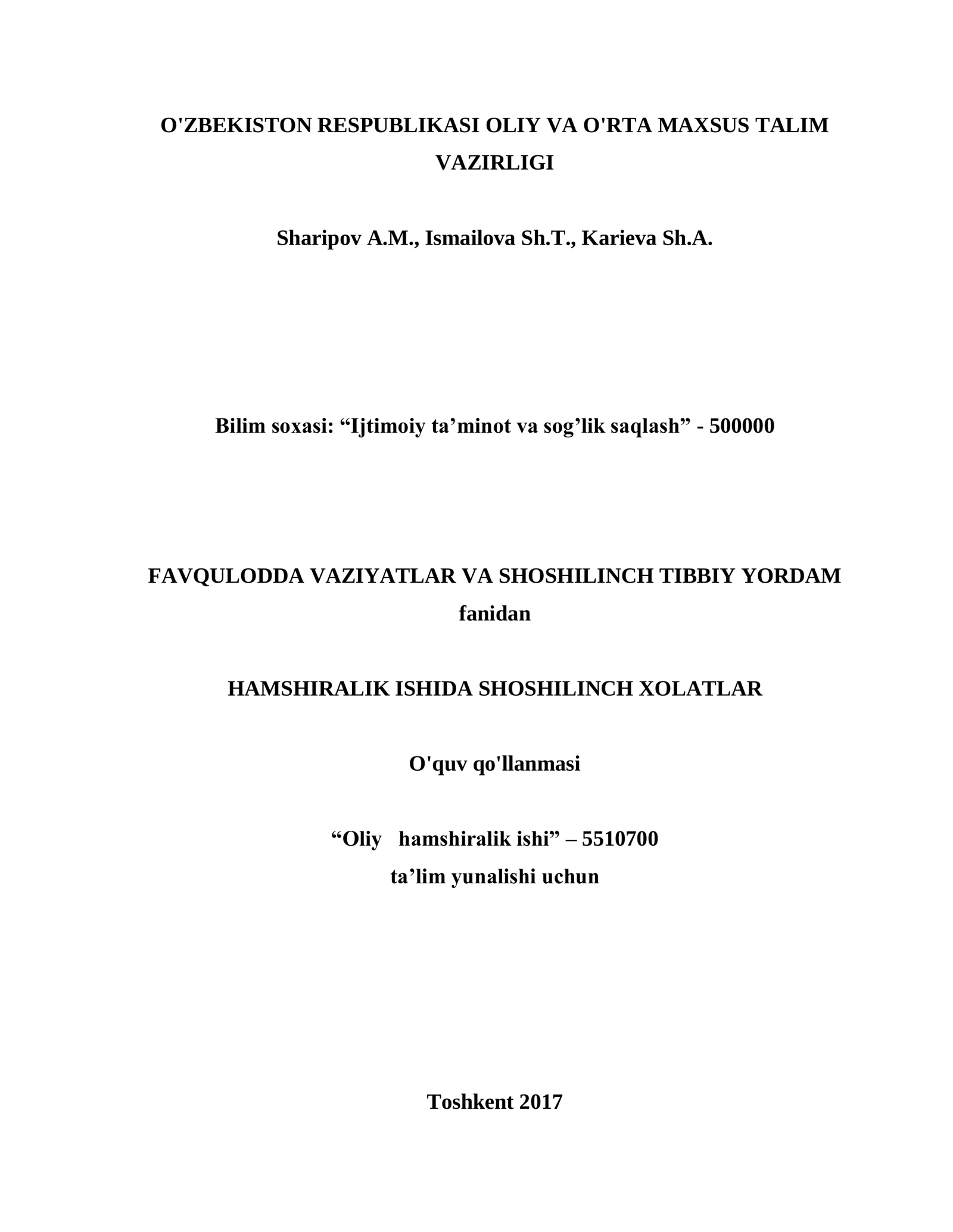 Hamshiralik ishi shoshilinch holatlar