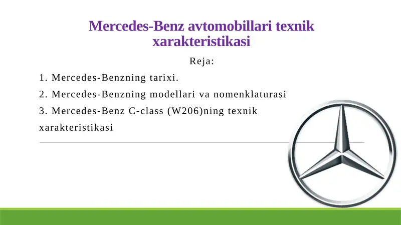 Mercedes-Benz avtomobillari texnik xarakteristikasi