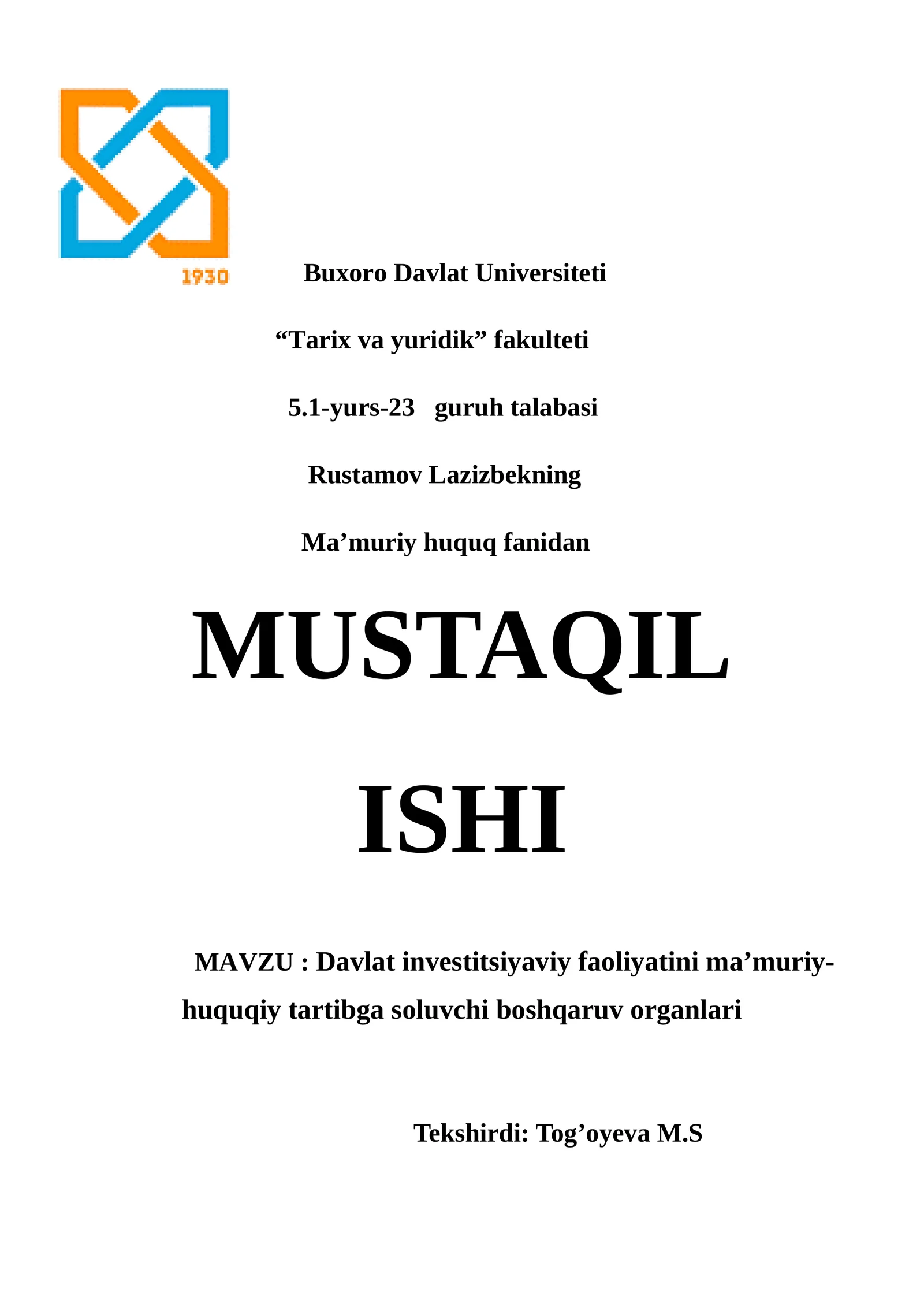 Davlat investitsiyaviy faoliyatini ma’muriy-huquqiy tartibga soluvchi boshqaruv organlari