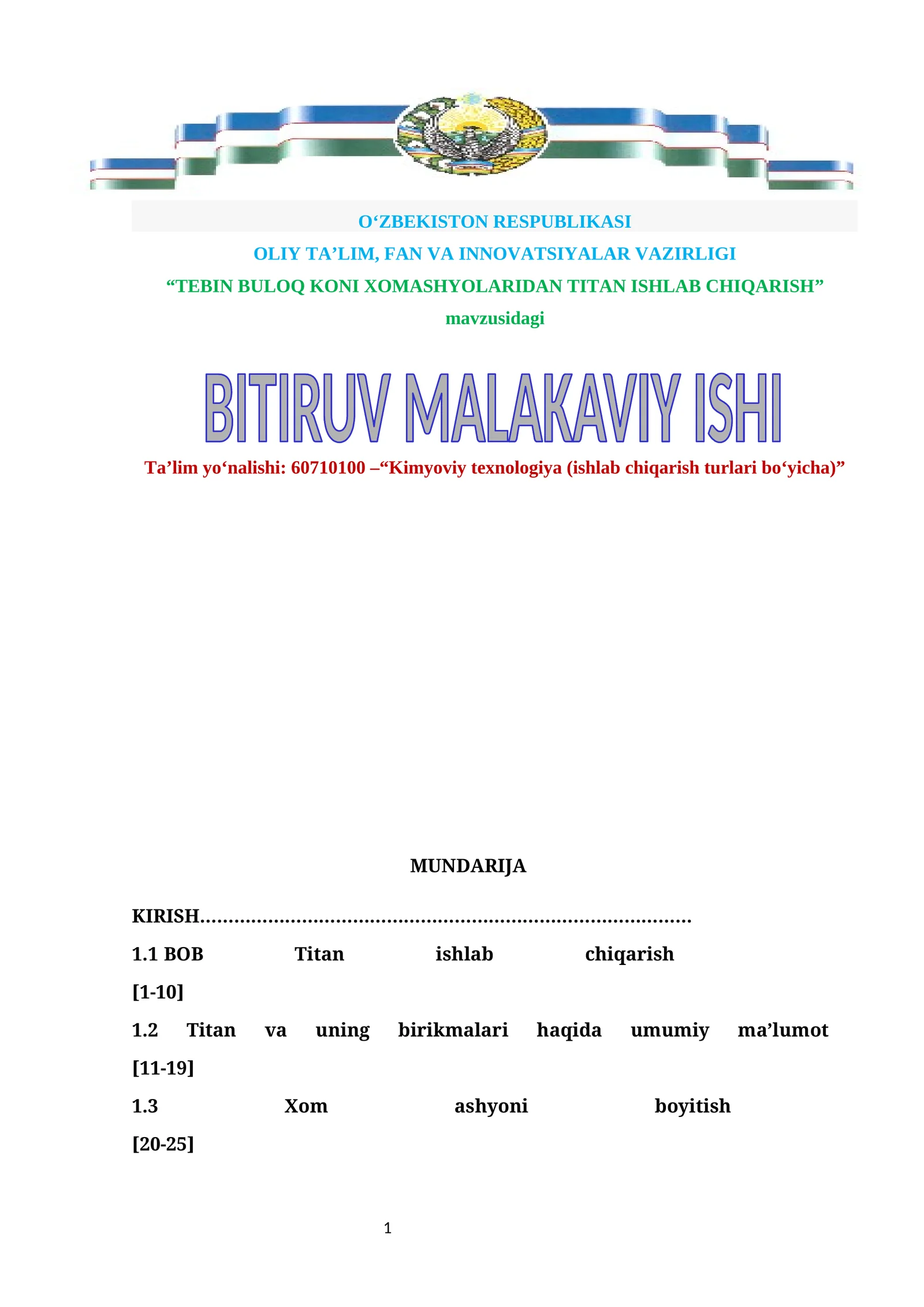 TEBIN BULOQ KONI XOMASHYOLARIDAN TITAN ISHLAB CHIQARISH