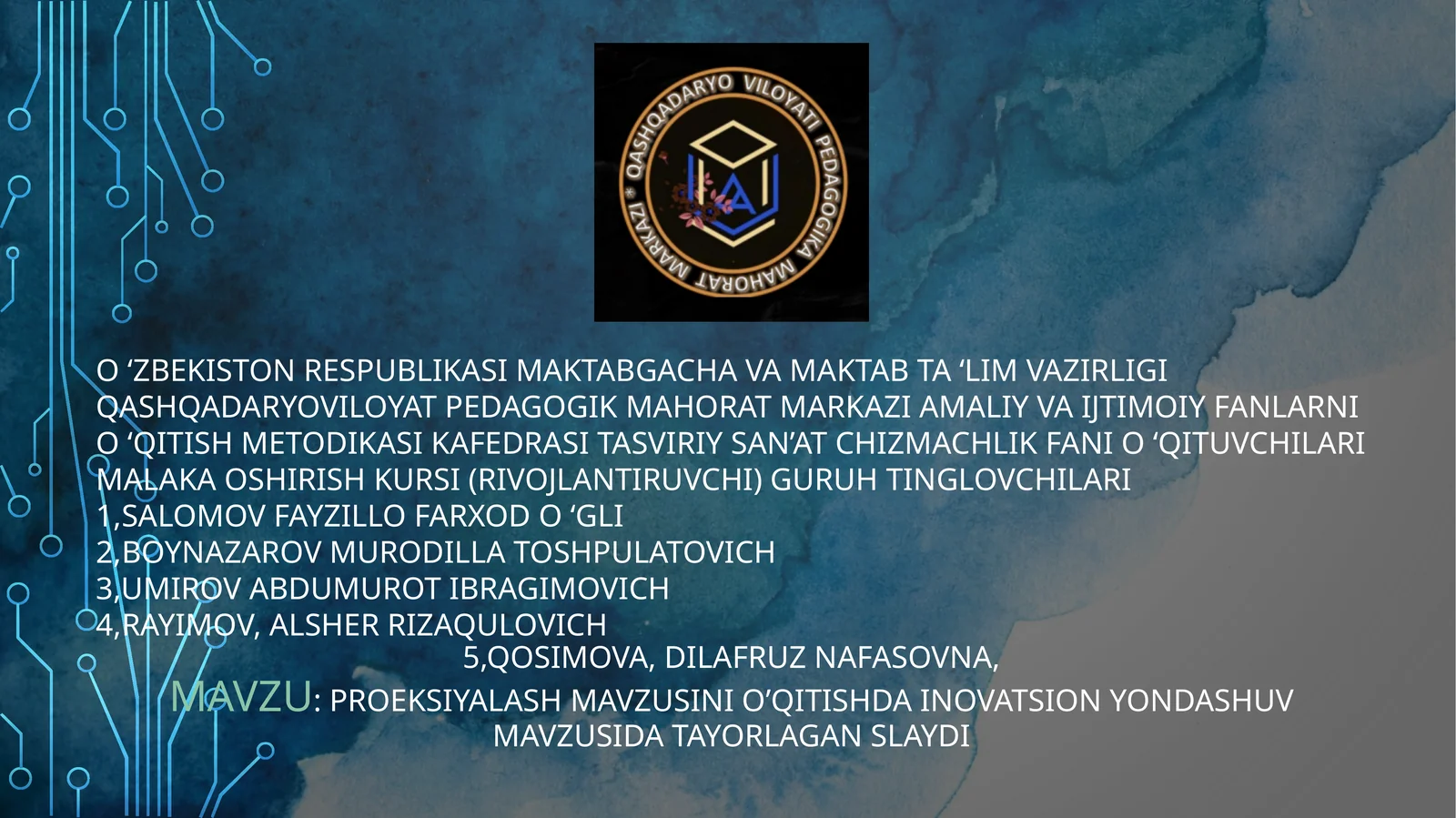 proyeksiyalash mavzusini oqitishda ilmiy yondashuv