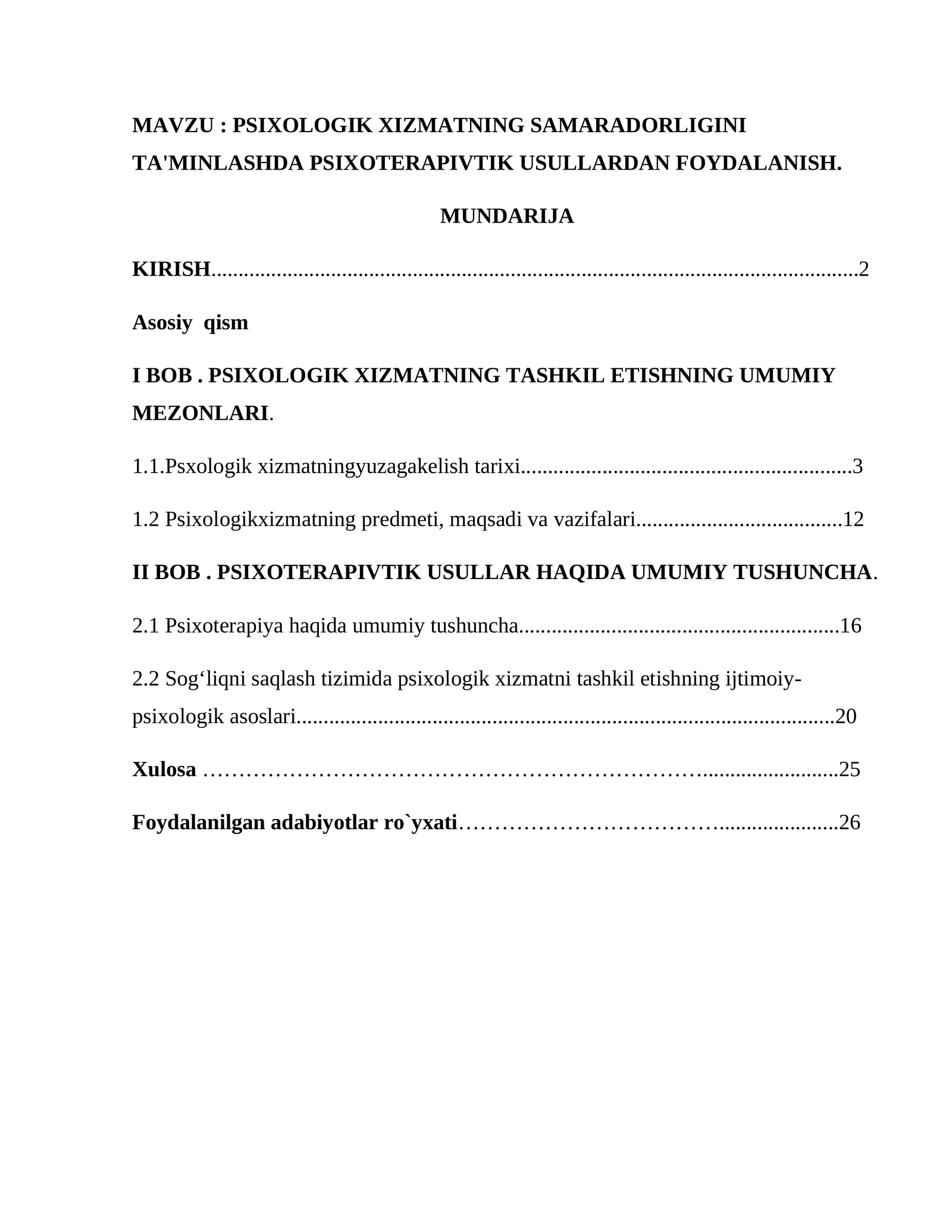 PSIXOLOGIK XIZMATNING SAMARADORLIGINI TA'MINLASHDA PSIXOTERAPIVTIK USULLARDAN FOYDALANISH