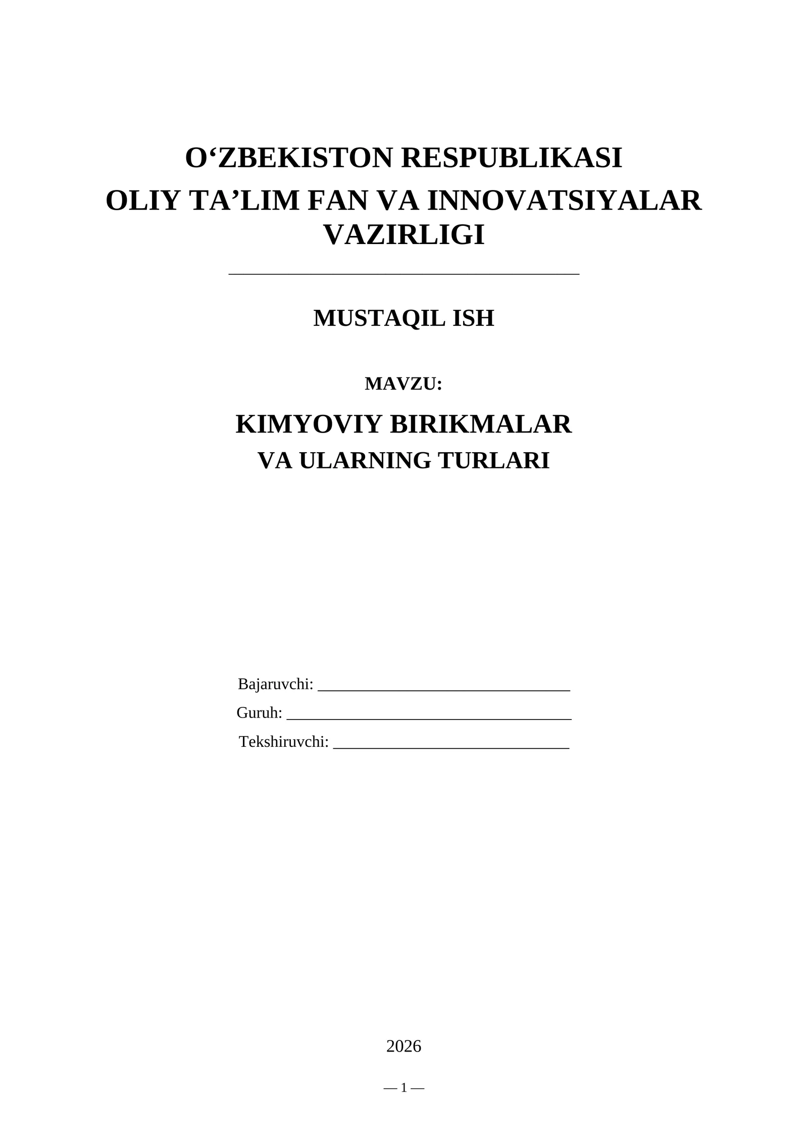 KIMYOVIY BIRIKMALAR VA ULARNING TURLARI