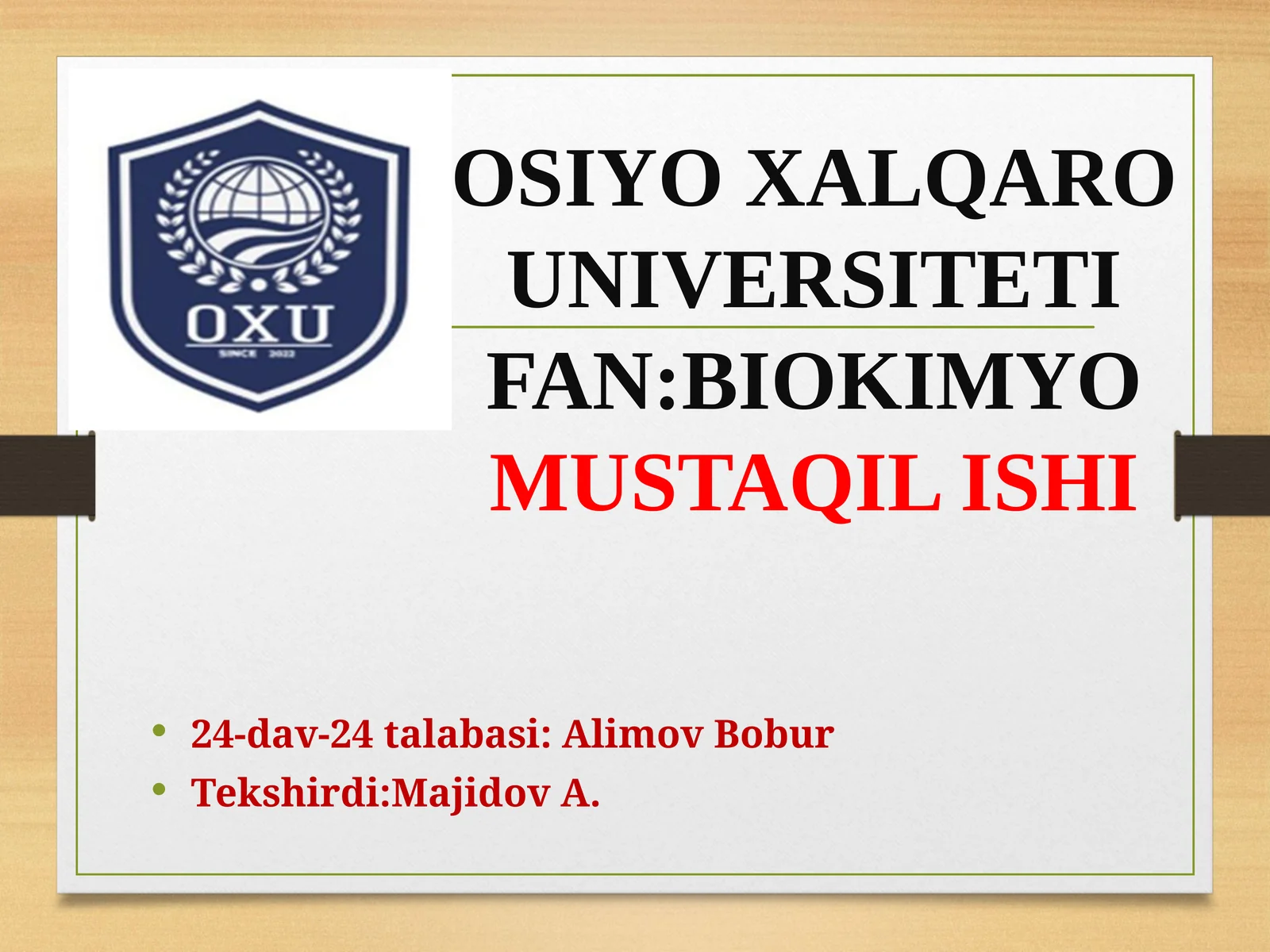 BIOKIMYO MUSTAQIL ISHI