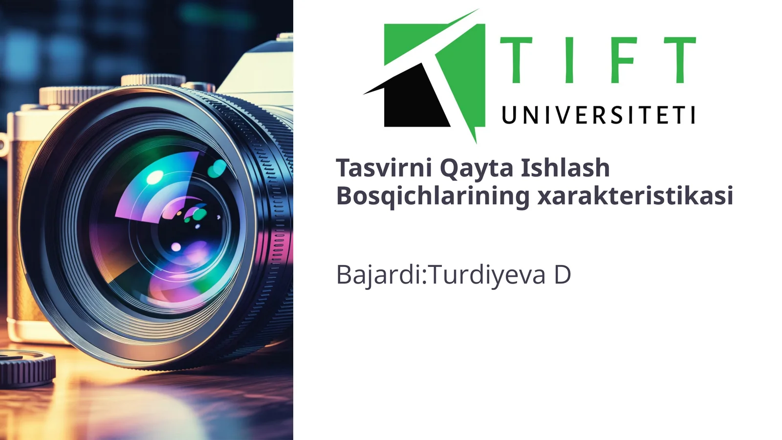 Tasvirni Qayta Ishlash Bosqichlarining xarakteristikasi.