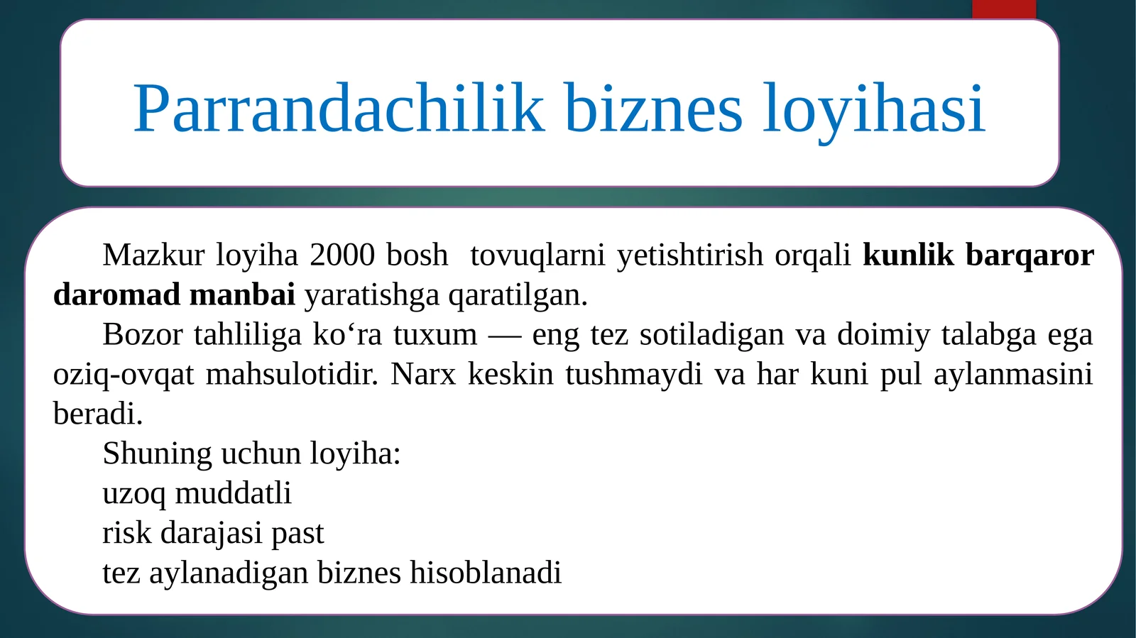 Parrandachilik biznes loyixa