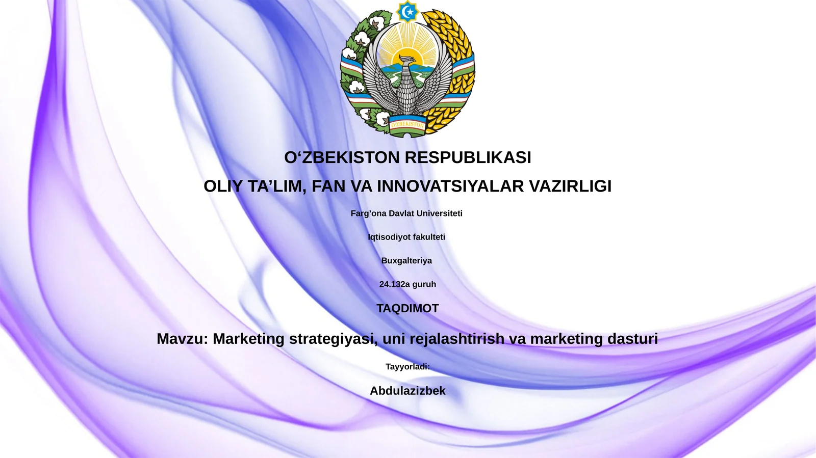 Marketing strategiyasi, uni rejalashtirish va marketing dasturi