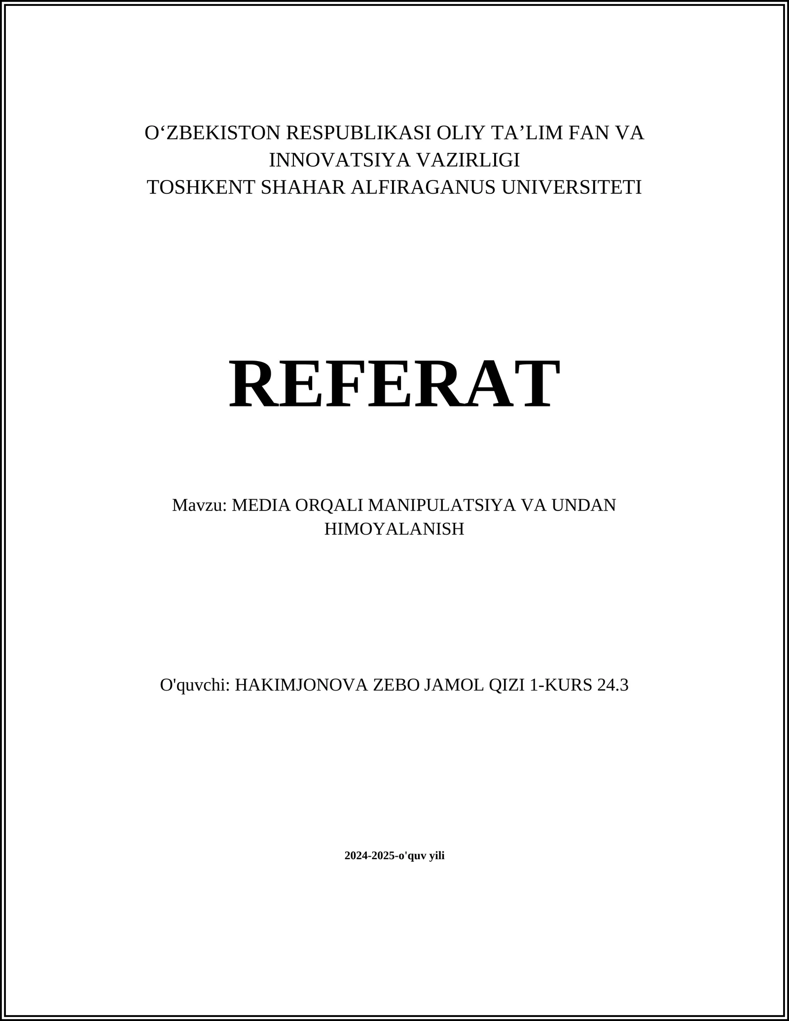MEDIA ORQALI MANIPULATSIYA VA UNDAN HIMOYALANISH