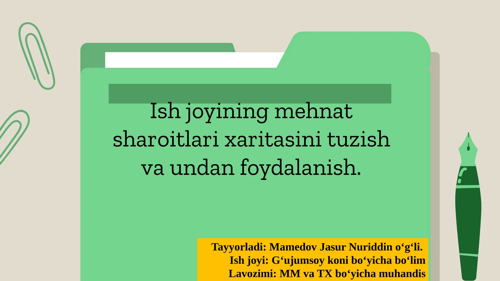 Ishjoyining mehnat sharoitlari xaritasi
