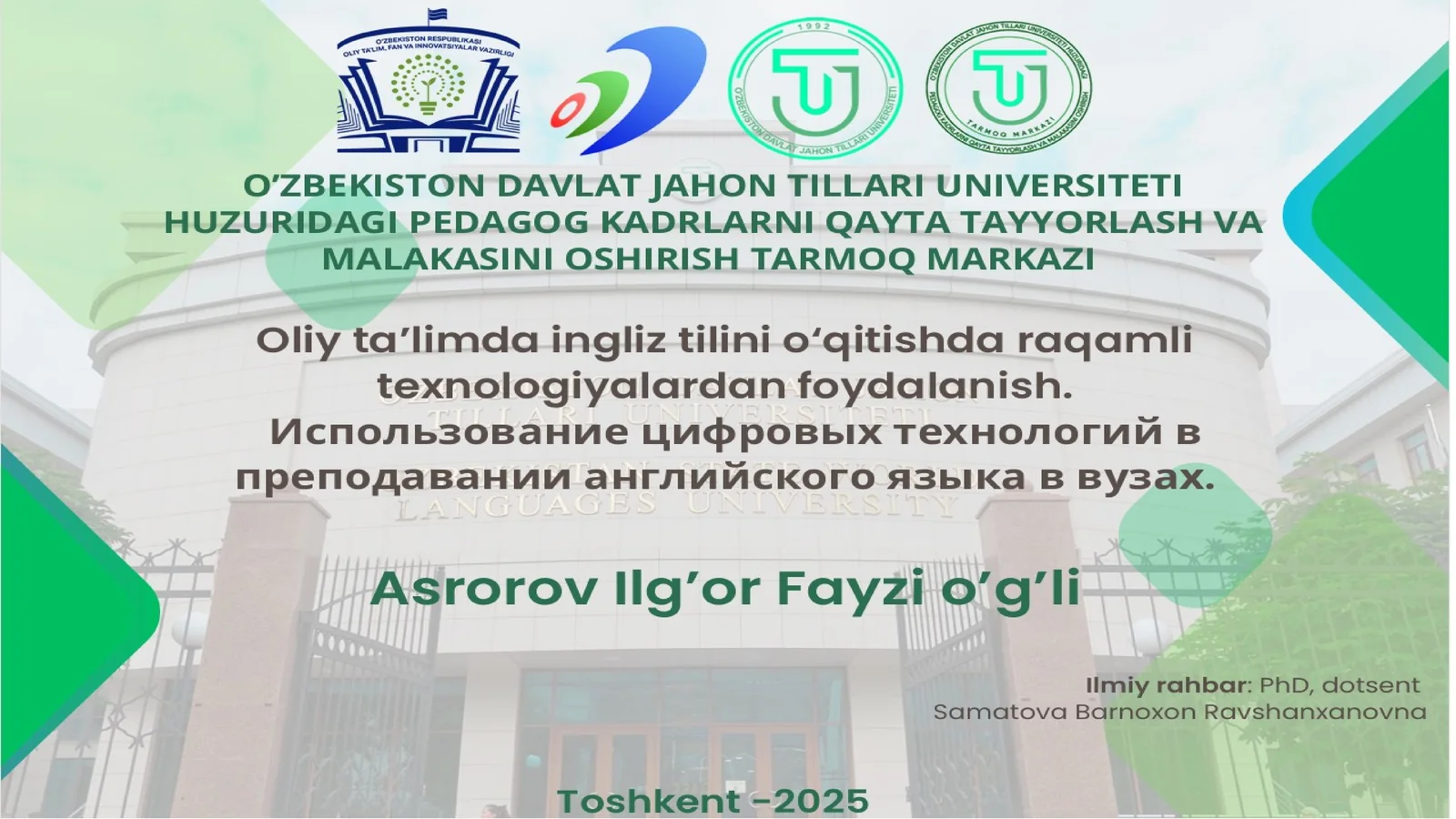 Ingliz tili o‘qitishning dasturi