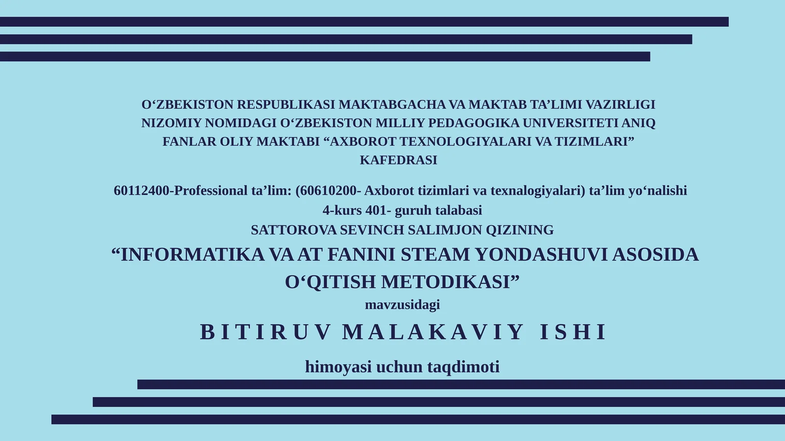 "INFORMATIKA VA AT FANINI STEAM YONDASHUVI ASOSIDA O‘QITISH METODIKASI"
