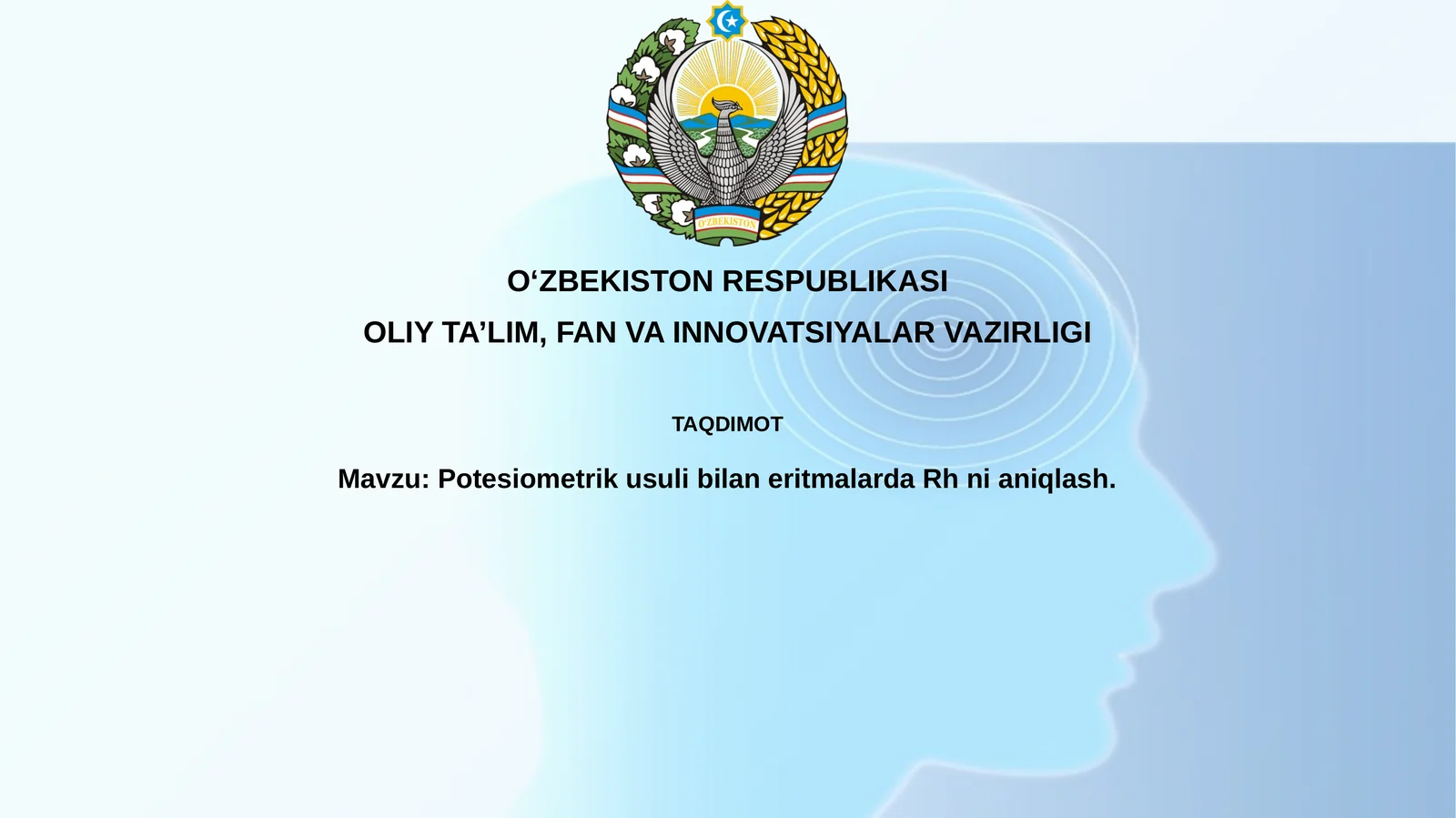 Potesiometrik usul bilan eritmalarda Rh ni aniqlash