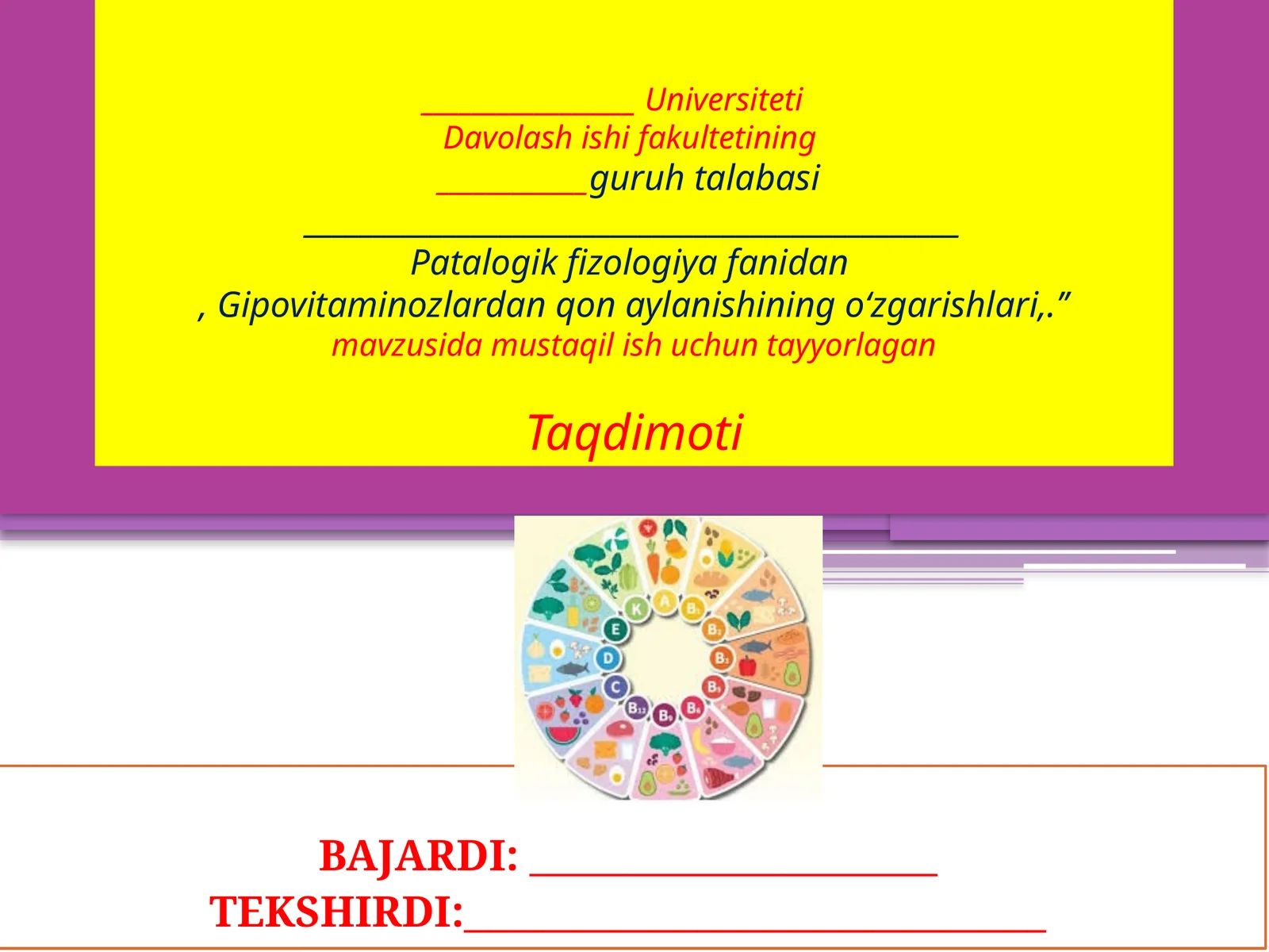 Patalogik fizologiya fanidan Gipovitaminozlarning o'zgarishlari