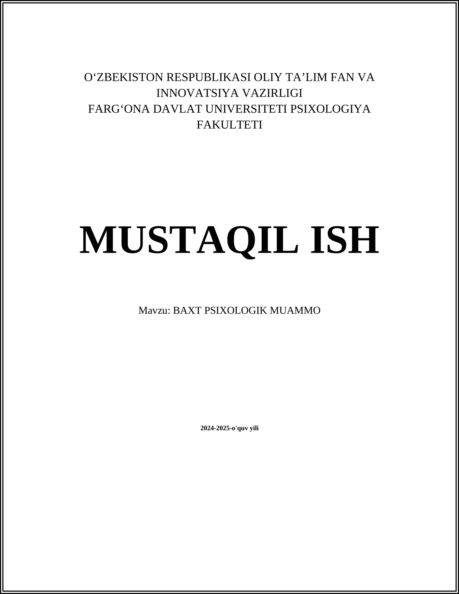 BAXT PSIXOLOGIK MUAMMO