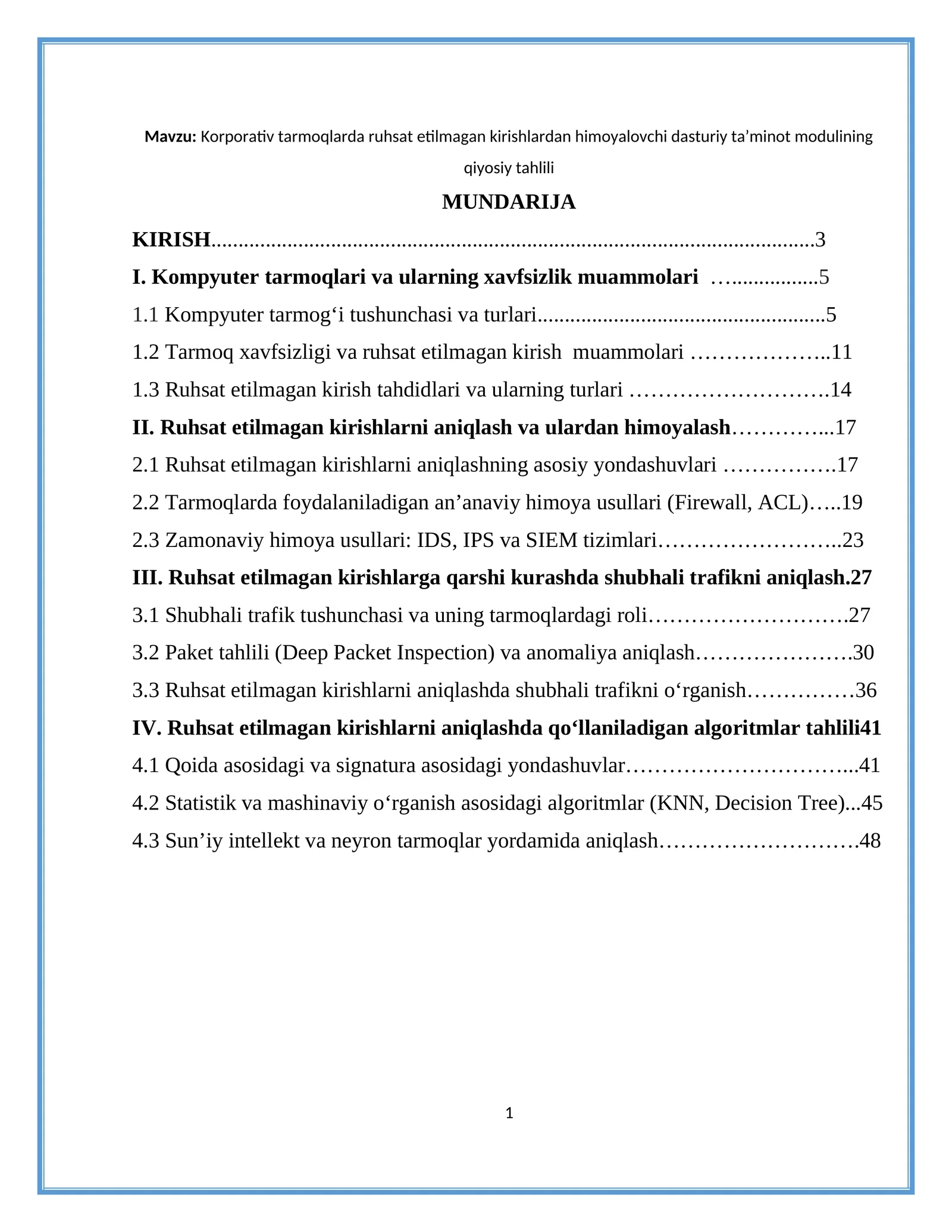 Korporativ tarmoqlarda ruhsat etilmagan kirishlardan himoyalovchi dasturiy ta’minot modulining qiyosiy tahlili
