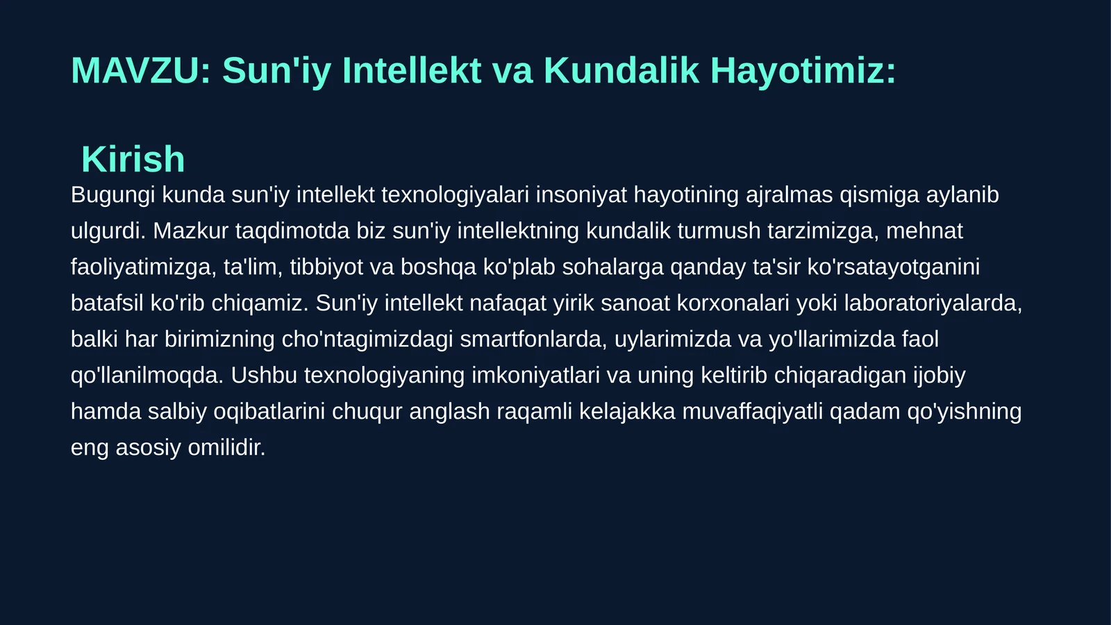 Sun'iy Intellekt va Kundalik Hayotimiz