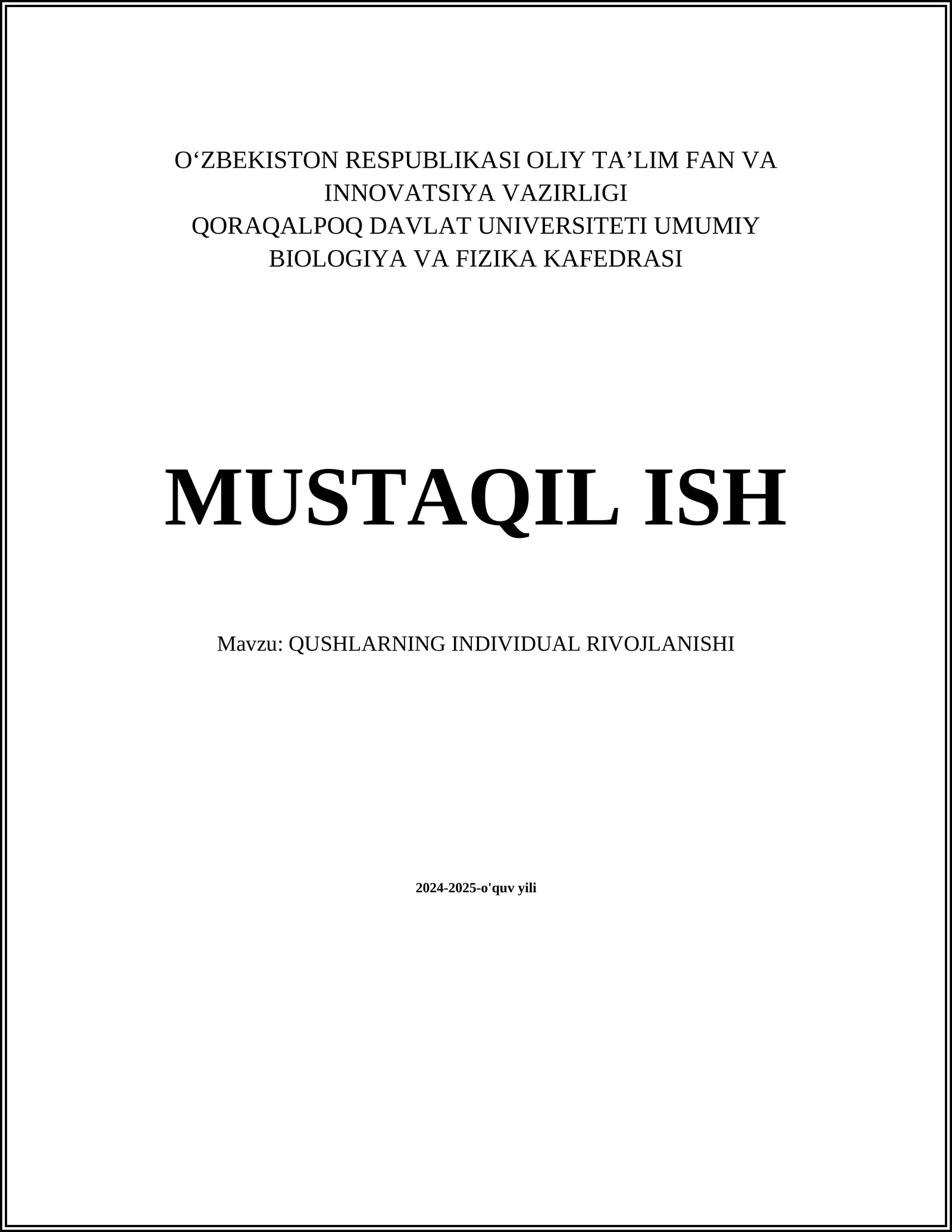 QUSHLARNING INDIVIDUAL RIVOJLANISHI