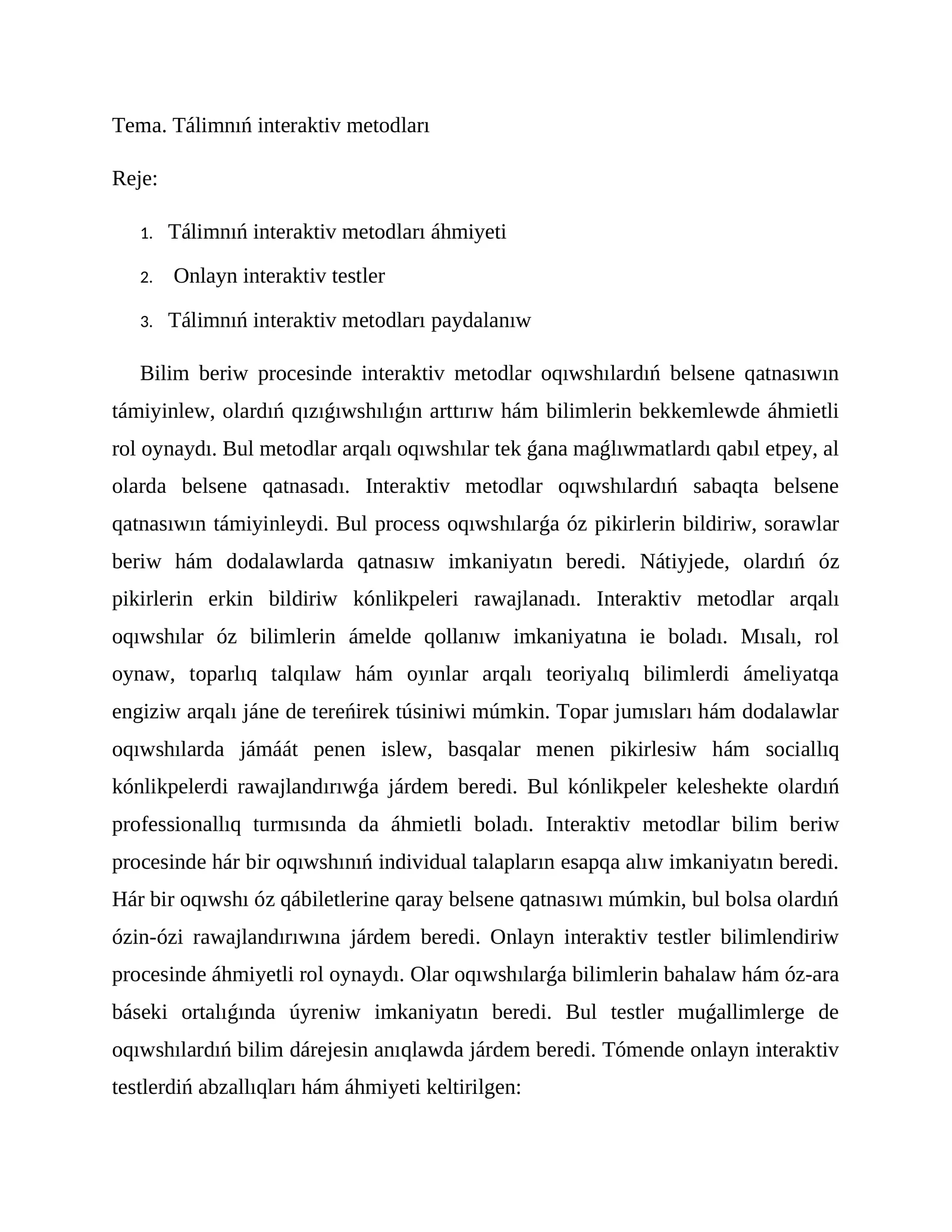 Tálimnıń interaktiv metodları