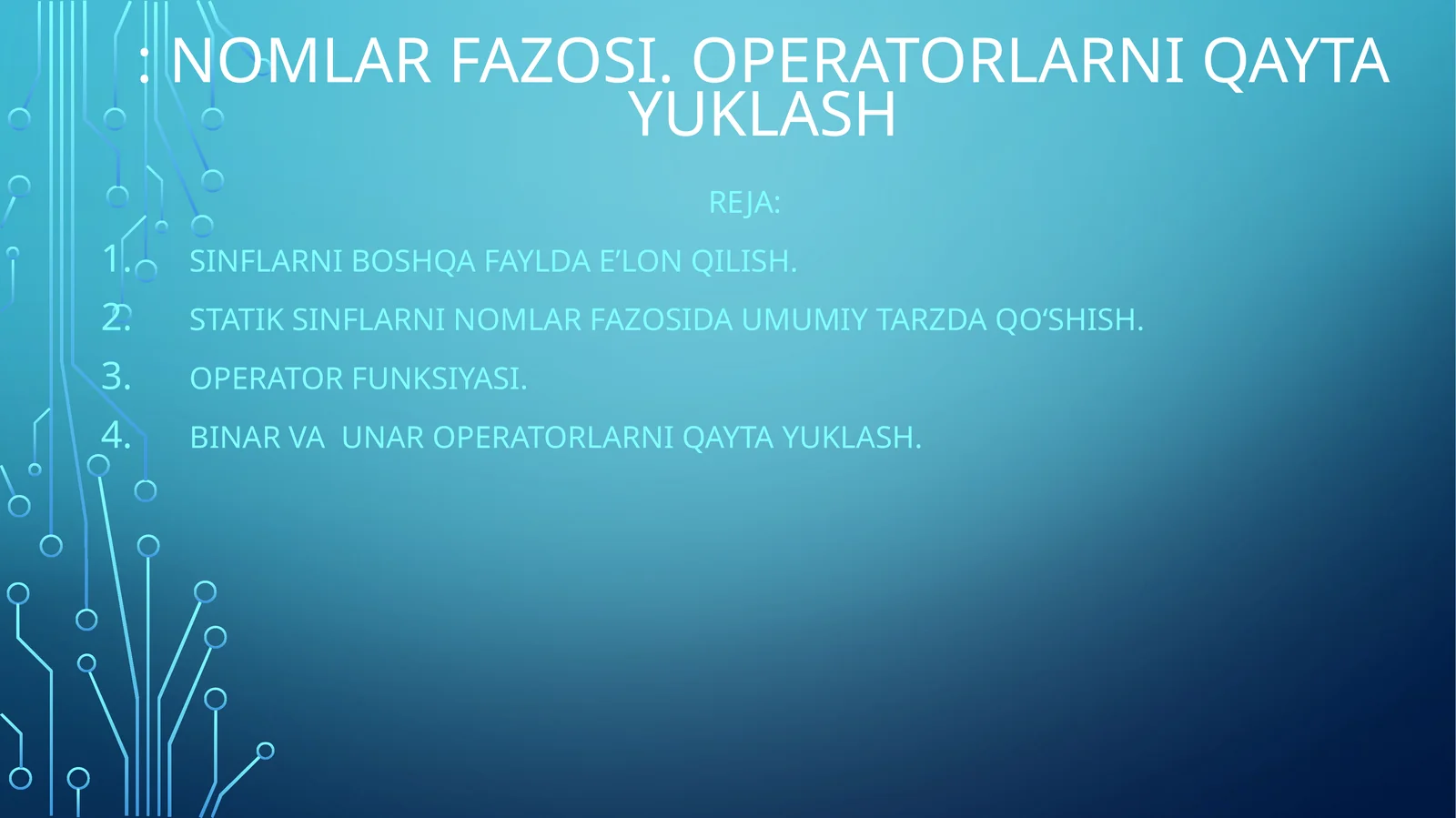 Nomlar fazosi. Operatorlarni qayta yuklash