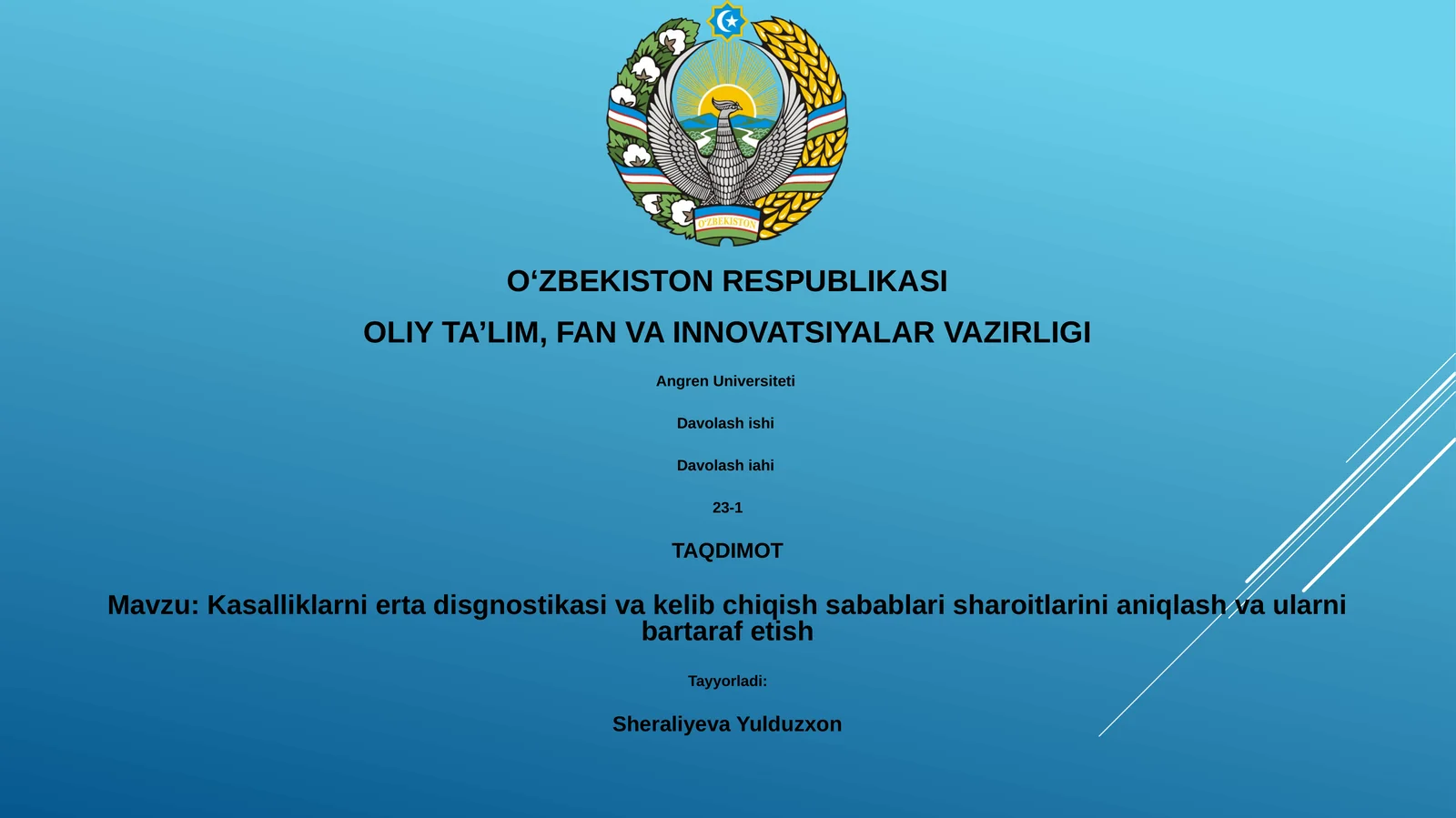 Kasalliklarni erta disgnostikasi va kelib chiqish sabablari sharoitlarini aniqlash va ularni bartaraf etish