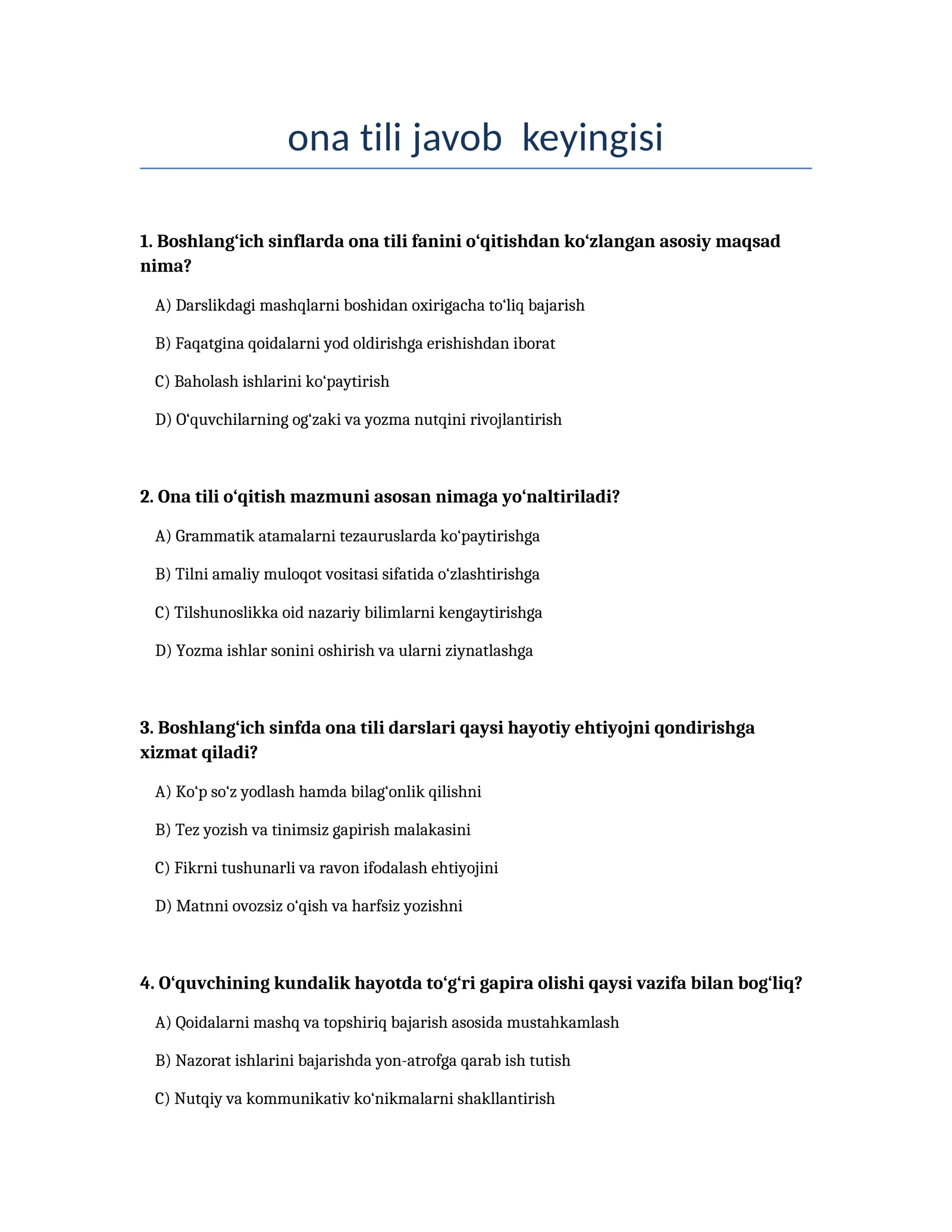 ona tili javob keyingisi