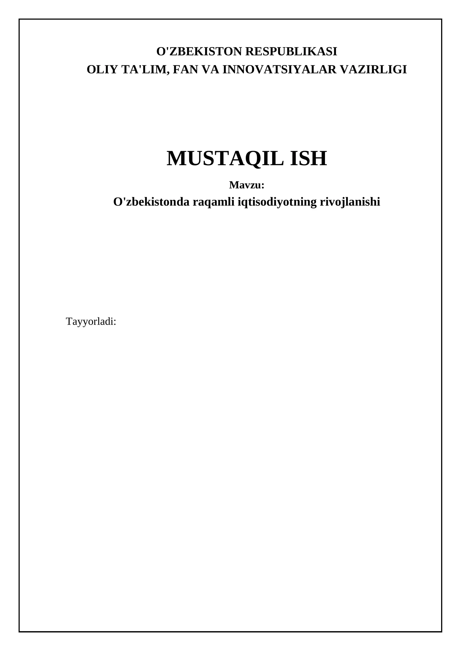 O'zbekistonda raqamli iqtisodiyotning rivojlanishi